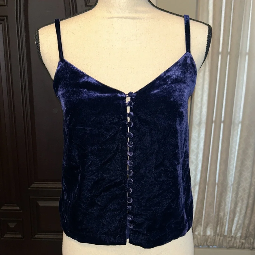 NWT Madewell Deep Blue Purple Velvet Spaghetti Strap V Neck Top - Picture 1 of 8